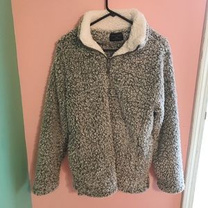 Grey and White Sherpa Quarter Zip Large